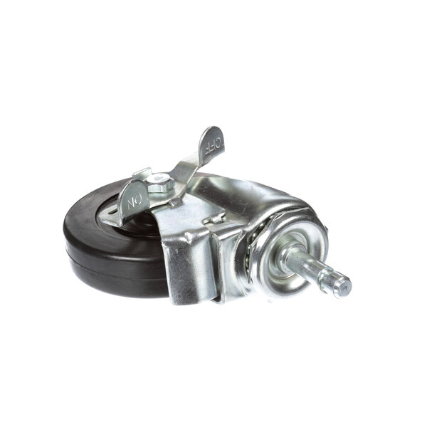 A black and silver Vollrath caster wheel with a metal hub.