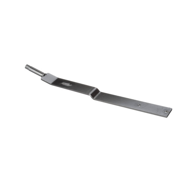 A metal tool with a long handle and plated metal parts.