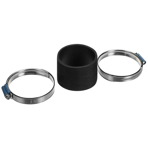 A black cylindrical object with a metal ring and blue accents.