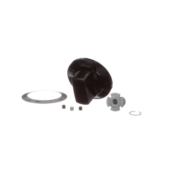 A black plastic knob and nut for a Garland range.
