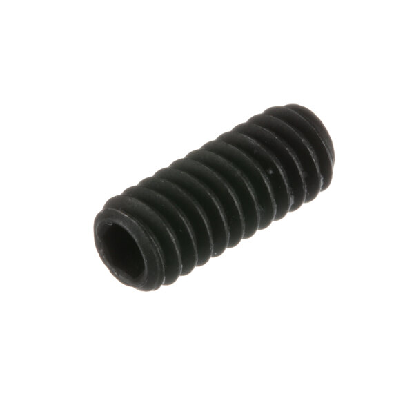 A close-up of a black Hobart set screw with a hole.