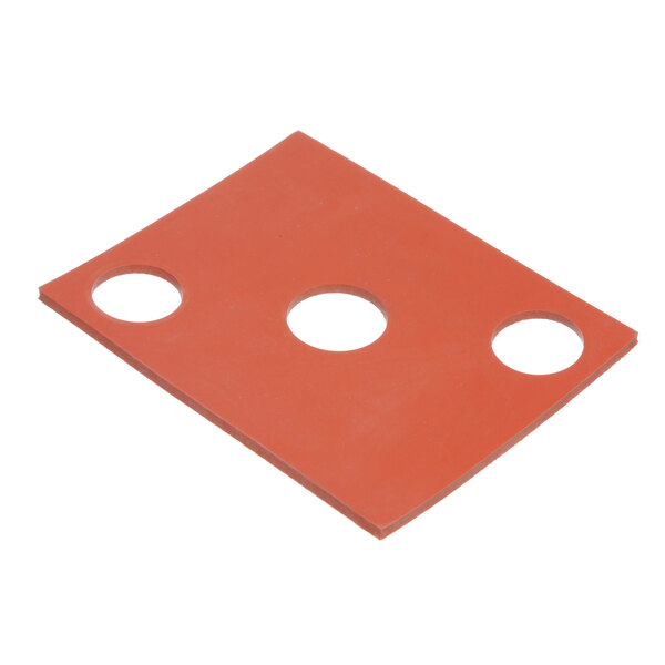 A red rectangular silicone rubber gasket with three holes.