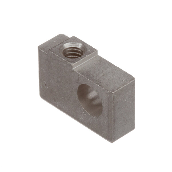 A metal mounting lug with an open hole.