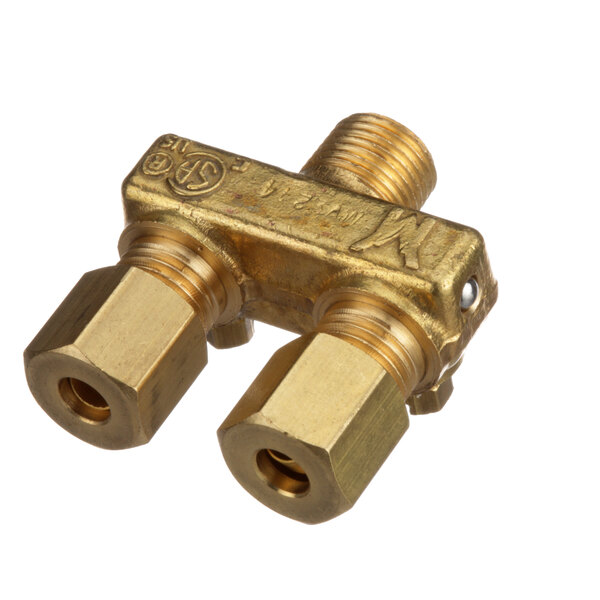 A brass US Range double gum valve with two brass nuts.