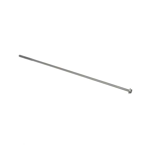 A long metal rod with a nut on a white background.