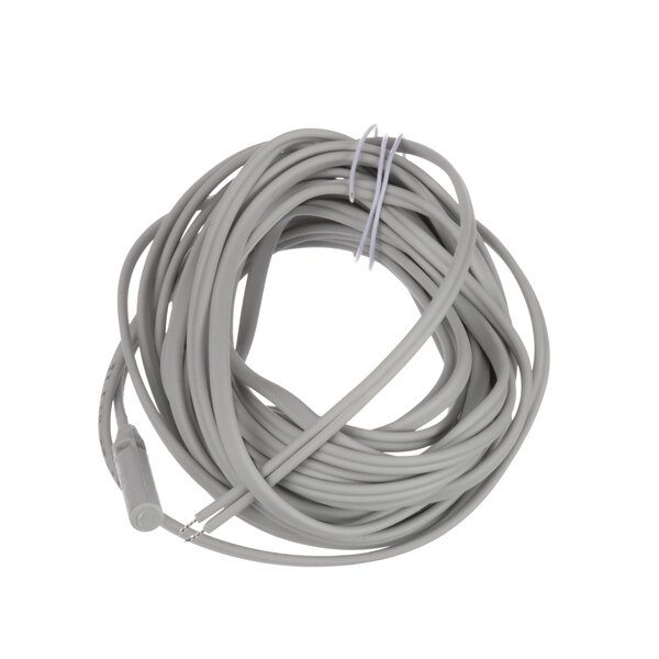 A close-up of a gray cable with a white wire on the end.