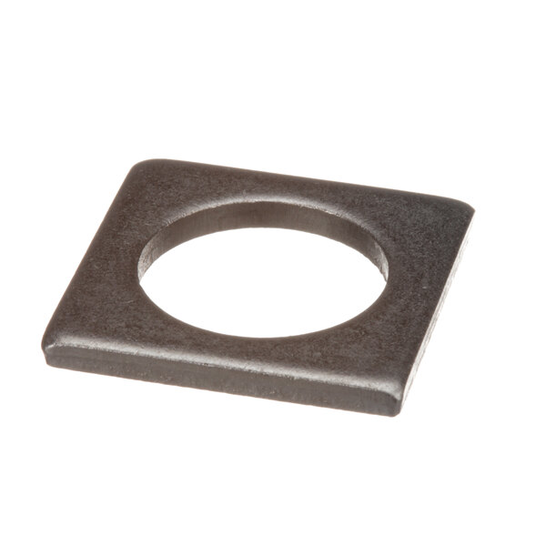A black metal square Vulcan spacer with a hole in the middle.