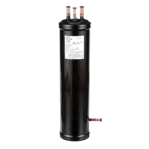 A black cylinder with several small tubes.
