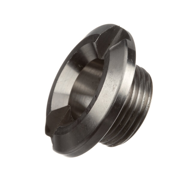 A stainless steel threaded nut.