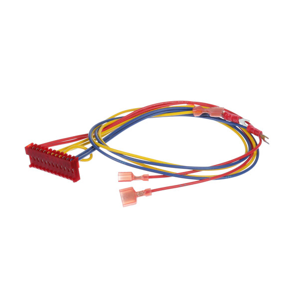A Henny Penny Harn-Control output with red and yellow connectors on colorful wires.