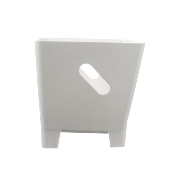 A white square shaped container with a hole in the middle.