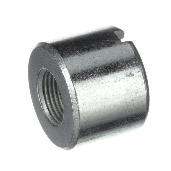A metal nut with a threaded end on a Univex knife insert.
