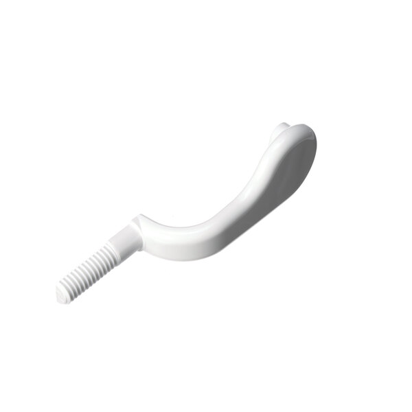 A white plastic Bunn faucet handle with a screw.