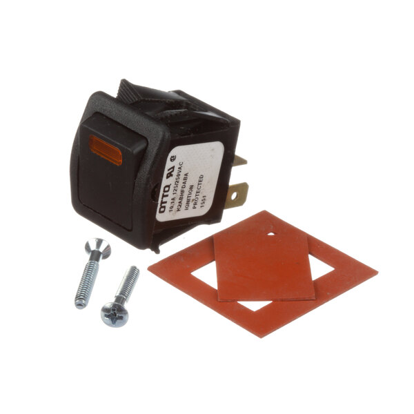 A black and amber US Range On/Off switch kit with screws.
