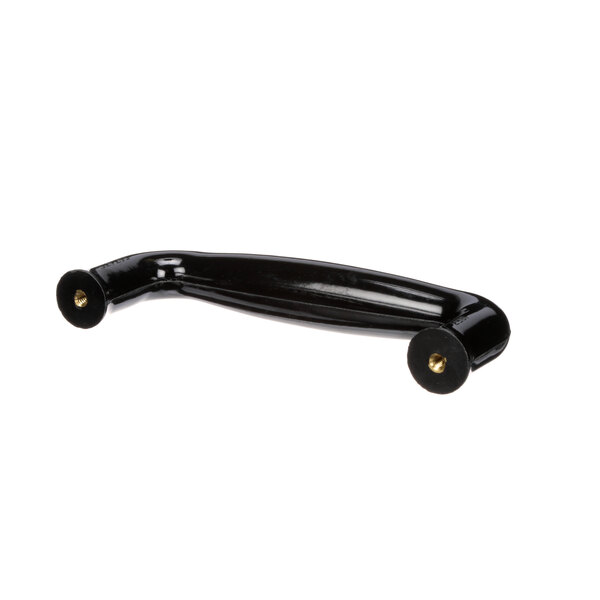 A black Insinger door handle with brass knobs on it.