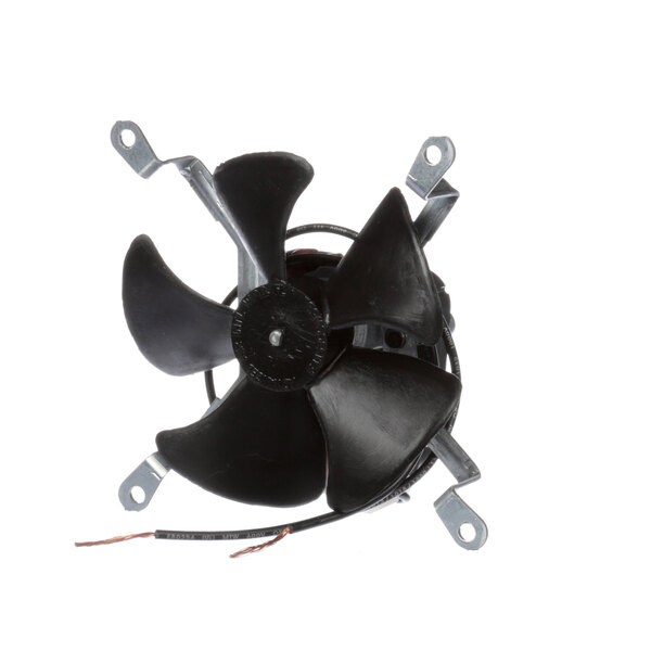 A black Randell evap fan motor with wires attached.