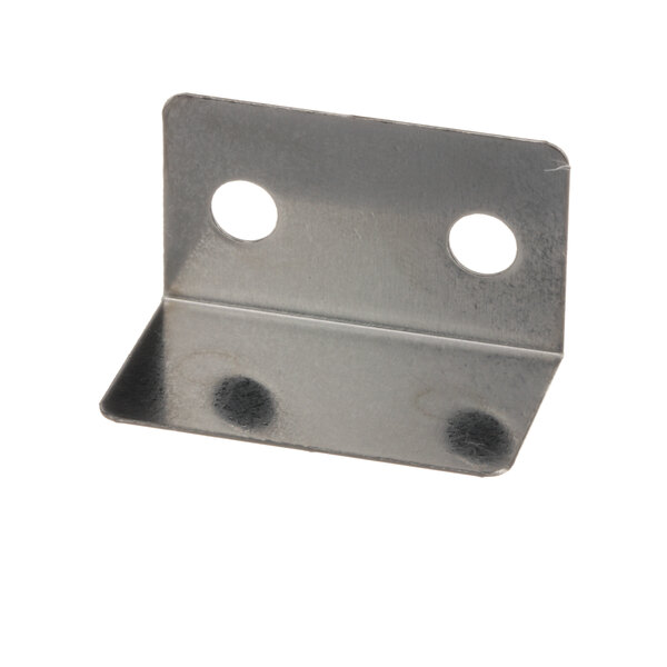 A metal corner bracket with holes on the side.