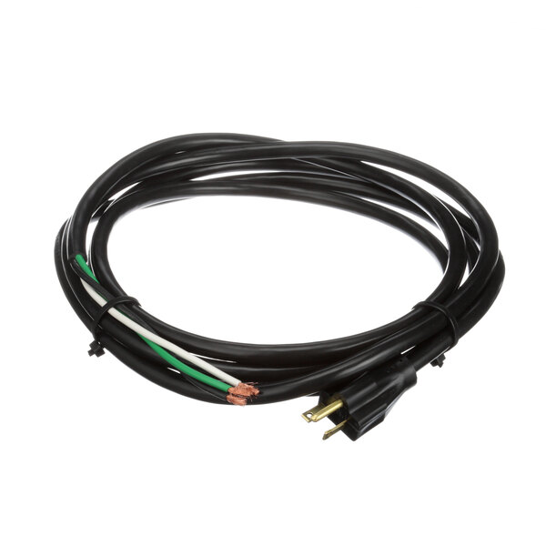 A black Food Warming Equipment power cord with green and white wires.