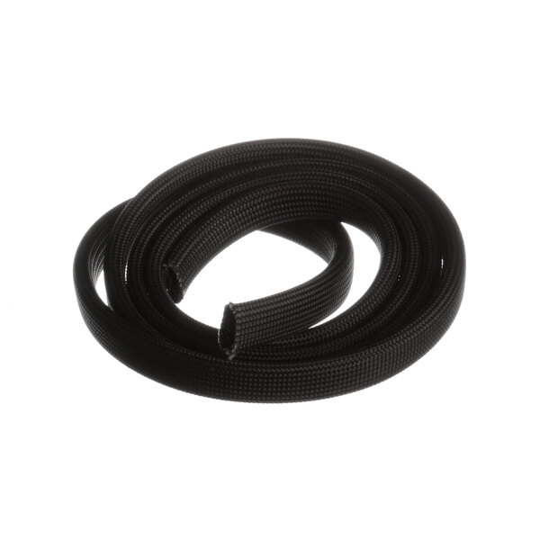 A black coiled tube with a hole on a white background.
