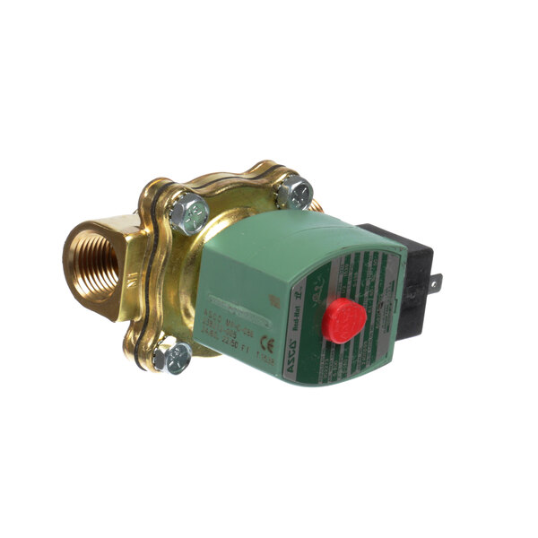 A Salvajor solenoid valve with a red button.