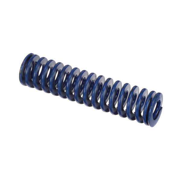 A close-up of a blue coil spring.