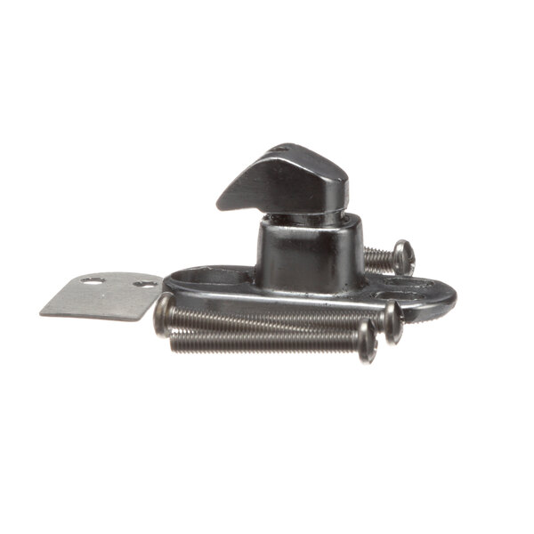 A black Alto-Shaam Striker latch with screws and bolts.