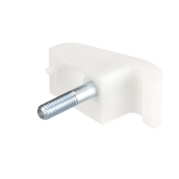 A white plastic piece with a bolt on a Carpigiani fixed left hinge.