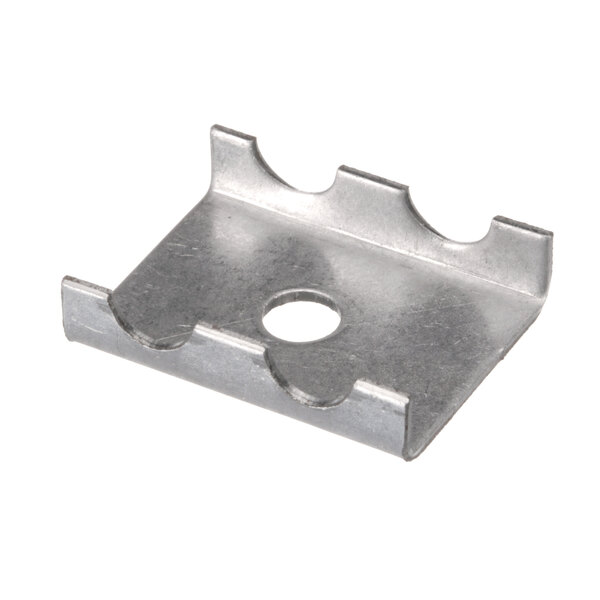 A close-up of a US Range metal element clamp with holes.