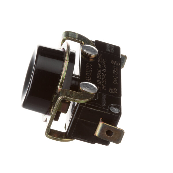 A close-up of a black Antunes push button switch kit with a metal bracket.