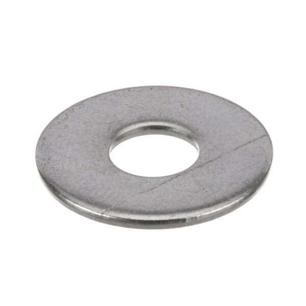A close-up of a Hobart round metal washer with a hole in it.