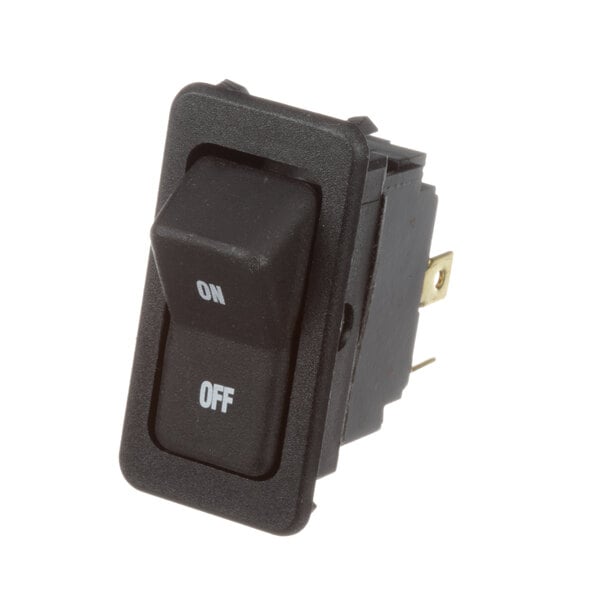 A close-up of a Groen black rocker switch.