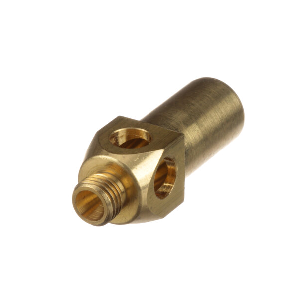 A Groen Z098671 LP gas burner jet, a brass threaded metal piece with a hole and a nut on the end.