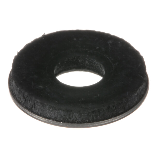 A black round rubber gasket with a hole in it.