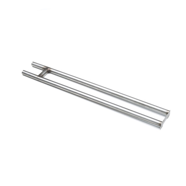 A stainless steel double burner with metal rods.