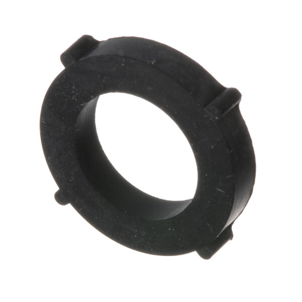 A black rubber round washer with a hole in the center on a white background.