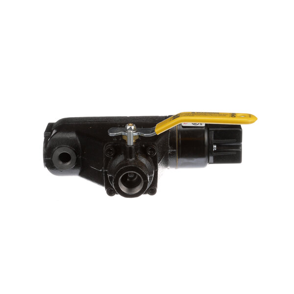 A black and yellow Vulcan low water control valve with a yellow handle.