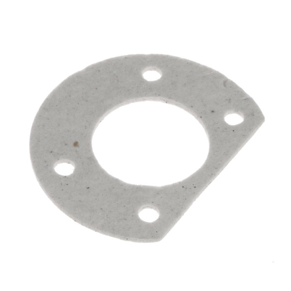 A white circle with holes in it - a white Vulcan burner gasket with holes in it.