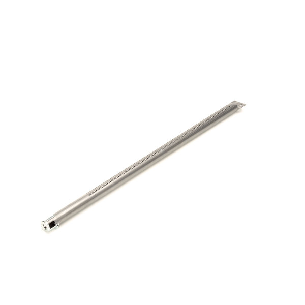 A silver metal rod with a pointy tip and holes at the end.
