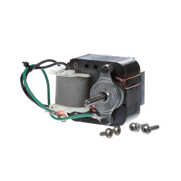 A Kelvinator commercial refrigeration fan motor with wires and screws.