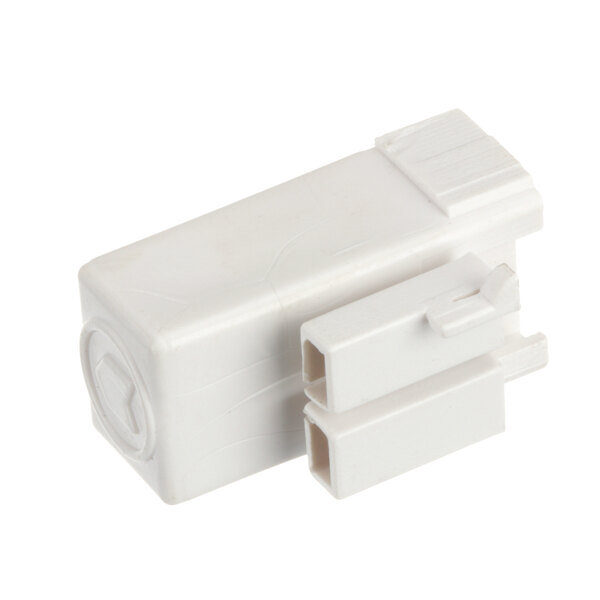 A white plastic Duke socket connector with two wires.