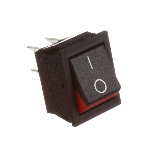 A black Silver King rocker switch with a red button.