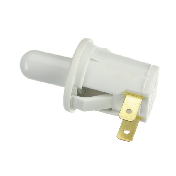 A white Master-Bilt push button switch with gold pins.