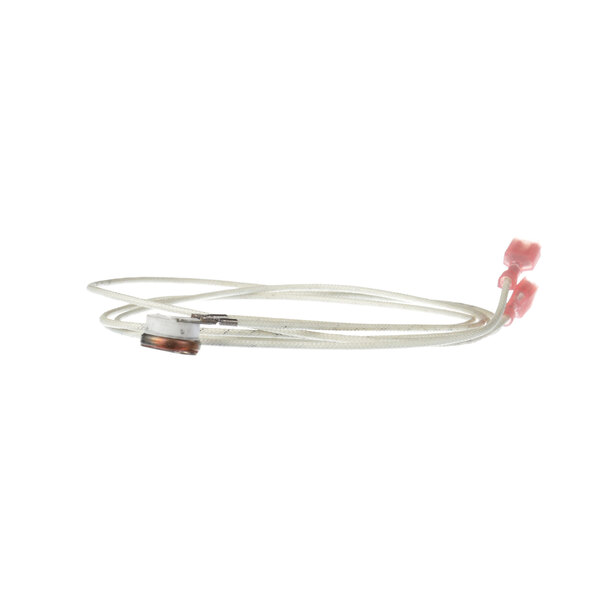 A white cable with red and pink connectors.