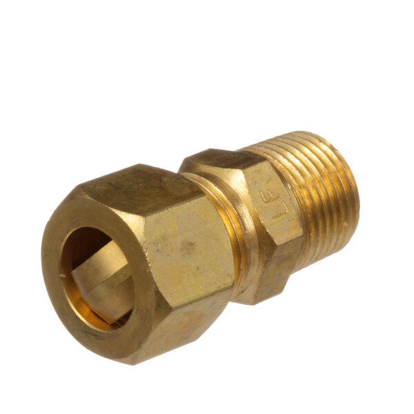 A Groen brass male connector for a 3/8 inch pipe.