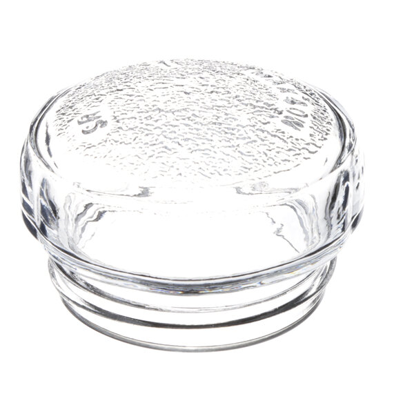 A clear glass bowl with a round lid.