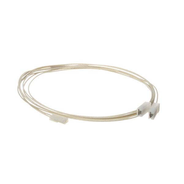 A white cable with two wires attached to it.