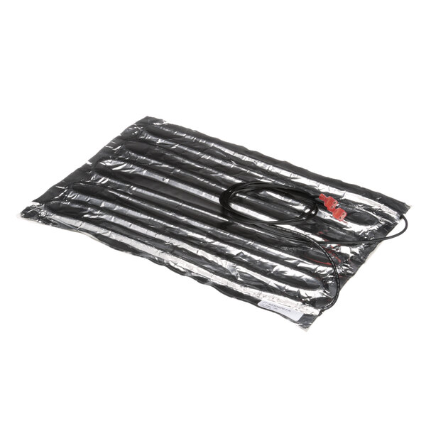 A black and silver Antunes foil heater with black and silver wires wrapped in foil.