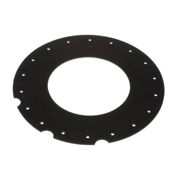 A black circular Dispense-Rite baffle with holes.