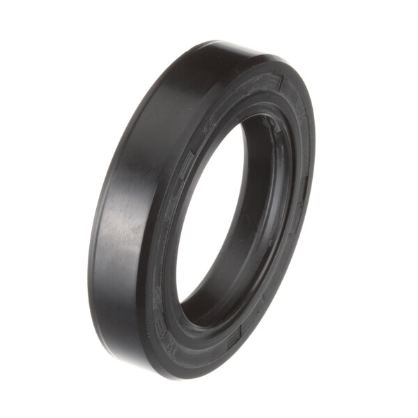 A close-up of a black rubber ring with a hole in the middle.