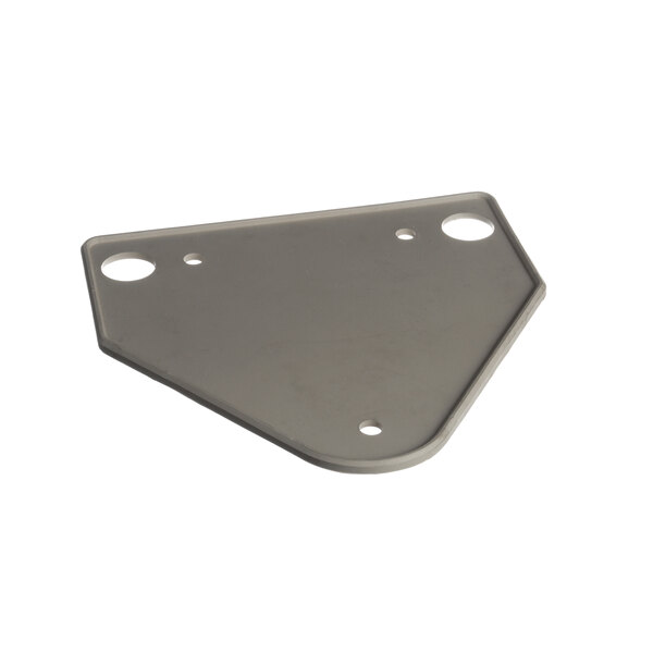 A grey metal pedestal base gasket with holes on the side.